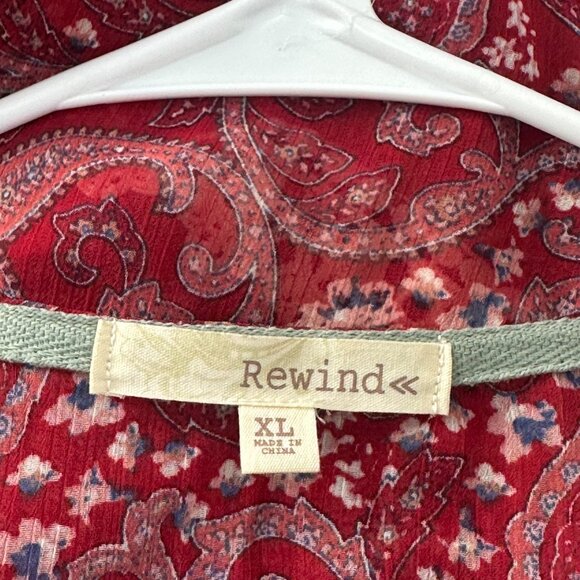 Rewind Women Red-Pink Paisley Crochet Trim Kimono Cardigan SZ XL Coverup Beach - Picture 8 of 8